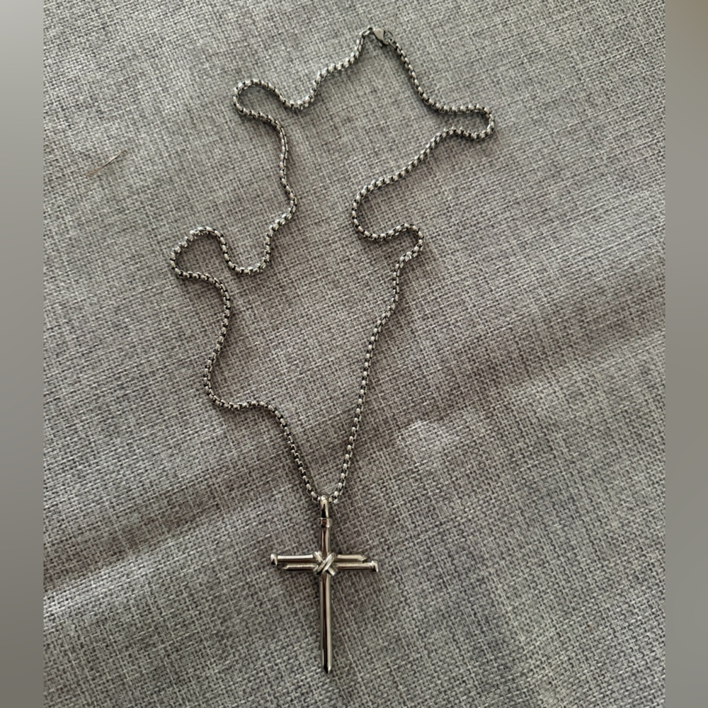 Silver Tone Nail Cross Pendant Necklace | Faith | Minimalist Religious Necklace
